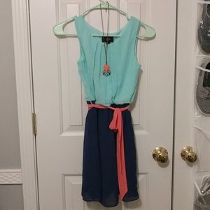 Turquoise, Blue and Coral Dress